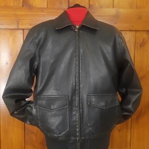 Route 66 Men Smooth Faux Leather Bomber Jacket